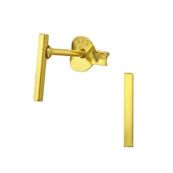 14k Gold Vermeil Bar Stud Earrings - Picture 1 of 10